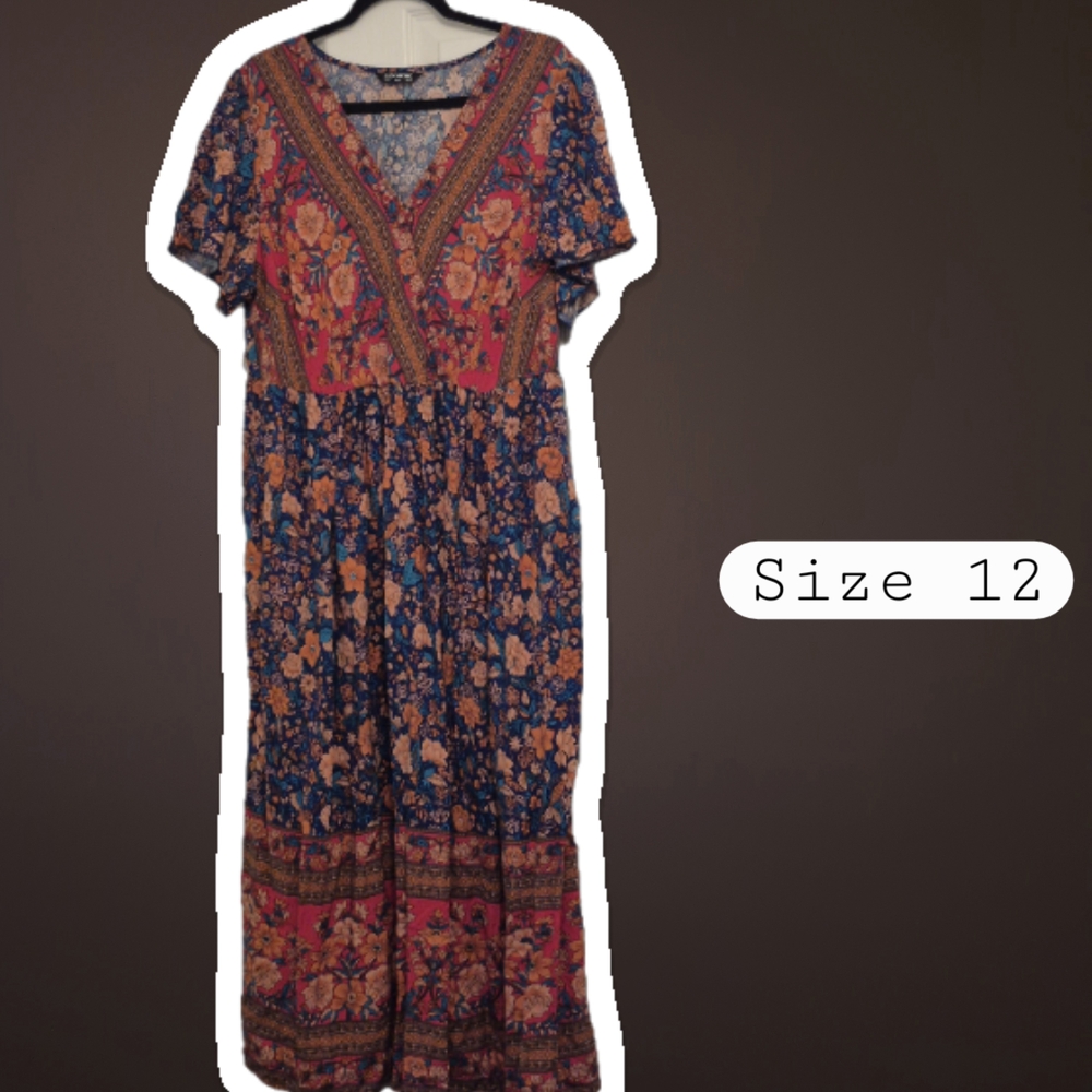 BloomChic Blue and Red Floral Maxi Dress
